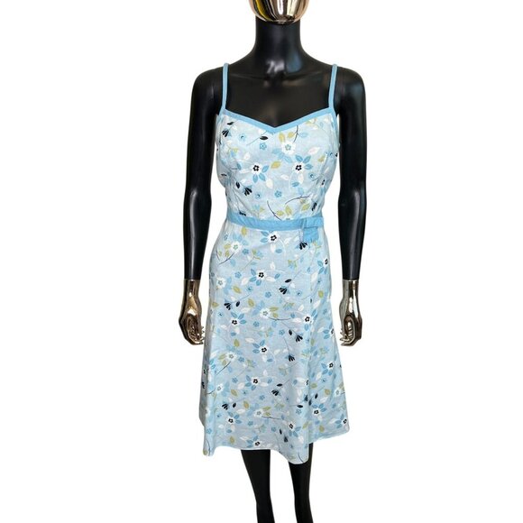 Ann Taylor Loft Dresses & Skirts - Ann Taylor Loft Floral-Print Spaghetti Strap Dress Size 8 Blue & White Linen Mix